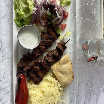Anatolia - Beef shish kebab comes with salad rice and choice of hummus or taziki sauce - Mediterranean Near Me - Albuquerque, New Mexico