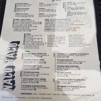 Naco Taco - Drink menu. All made with beer, no liquor license. - Mexican Near Me - Cambridge, Massachusetts Naco Taco - Drink menu. All made with beer, no liquor license. - Mexican Near Me - Cambridge, Massachusetts