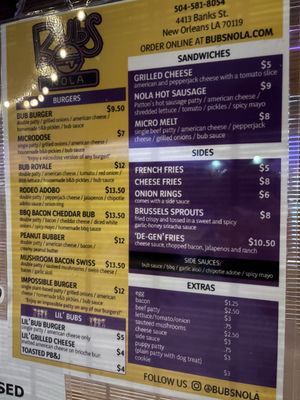 Menu photo 2 Bub’s Nola New Orleans, LA Menu photo 2 Bub’s Nola New Orleans, LA