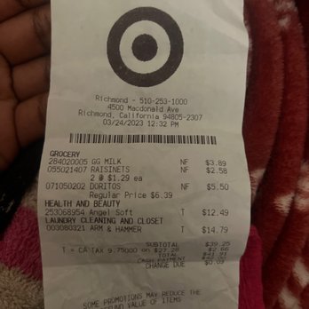 Target - Receipt of purchase - Department Stores Near Me - Richmond, California Target - Receipt of purchase - Department Stores Near Me - Richmond, California