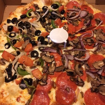 Round Table Pizza - Half Guinevere Garden with white sauce & half pep/mush/onion with white sauce. - Pizza Near Me - Ripon, California Round Table Pizza - Half Guinevere Garden with white sauce & half pep/mush/onion with white sauce. - Pizza Near Me - Ripon, California