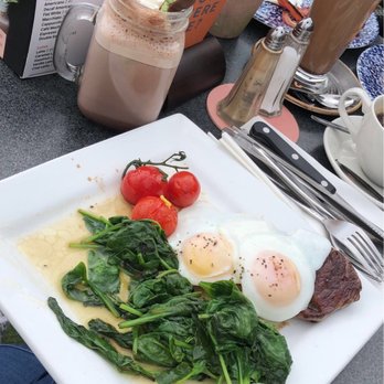 The Martello - Steak and eggs and a glass of Mint Aero Hot Chocolate - Bars Near Me - Bray, WW