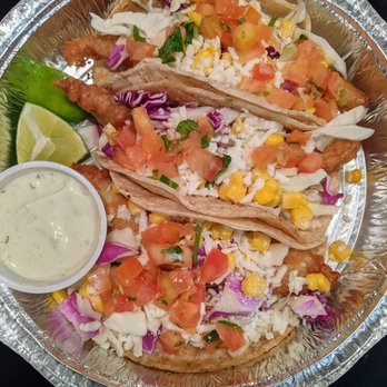 Mex Etc - Beer Battered Fish Tacos (3). Corn tortillas, white fish, purple & green cabbage, corn, queso fresco, pico, creamy avocado sauce. $11.50. - Mexican Near Me Mex Etc - Beer Battered Fish Tacos (3). Corn tortillas, white fish, purple & green cabbage, corn, queso fresco, pico, creamy avocado sauce. $11.50. - Mexican Near Me