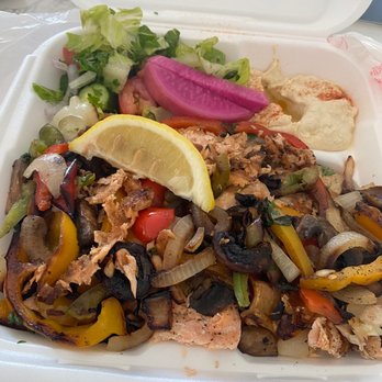 MAZAYA - Salmon platter so good, I got it with extra grilled veggies! This place is a hidden gem in La Mirada! - Mediterranean Near Me - La Mirada, California