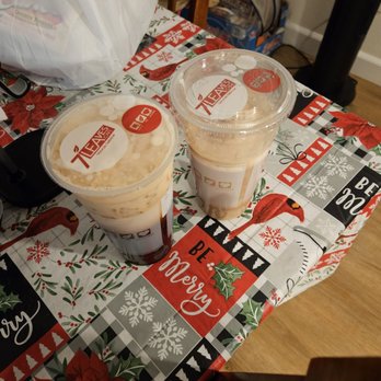 7 Leaves Cafe - Thai Tea with light ice and boba. House Coffee filled 3/4 of the way because we asked for no ice. - Coffee & Tea Near Me - Anaheim, California 7 Leaves Cafe - Thai Tea with light ice and boba. House Coffee filled 3/4 of the way because we asked for no ice. - Coffee & Tea Near Me - Anaheim, California
