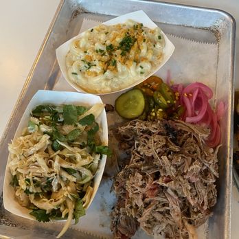 Lawrence Barbecue - Mac and cheese, pulled pork, red slaw. - Barbeque Near Me - Cary, North Carolina