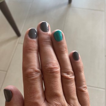 Perfect Palms Salon - Gel manicure. When with a grey and a turquoise. - Nail Salons Near Me - Phoenix, Arizona