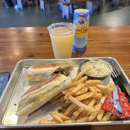 The Reuben, a local draft, beer, delicious fries, and a side of coleslaw. Definitely a solid choice! The Reuben, a local draft, beer, delicious fries, and a side of coleslaw. Definitely a solid choice!
