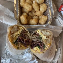 Meant and veggie combo breakfast burrito Meant and veggie combo breakfast burrito