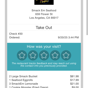 Smack Em - My receipt of what I paid for and never received. - Seafood Near Me - Los Angeles, California Smack Em - My receipt of what I paid for and never received. - Seafood Near Me - Los Angeles, California