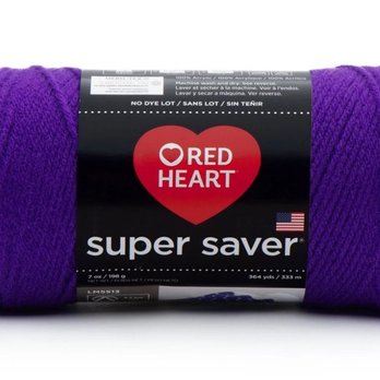 Walmart Supercenter - Super saver yarn - A skein of purple yarn from the Red Heart Super Saver brand is shown, with a label indicating it is 100% acrylic, no dye lot, and contains 7 oz (198 g) of yarn. The label also provides the length of 364 yards (333 meters) and features the American flag, suggesting it is made in the USA. - Department Stores Near Me - Willows, California
