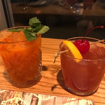 Mint Mark - Sangrita left and sweet brandy old fashioned to the right - Bars Near Me - Madison, Wisconsin