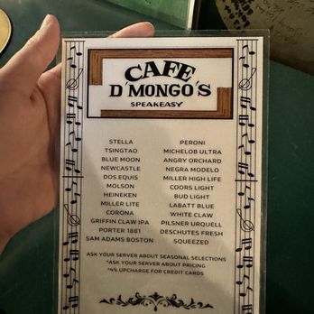 Cafe D'Mongo's Speakeasy - Menu - Speakeasies Near Me - Detroit, Michigan