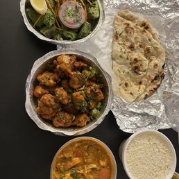 Chicken Hariyali, karahi curry, garlic naan, Gobi Manchurian Chicken Hariyali, karahi curry, garlic naan, Gobi Manchurian