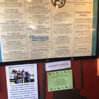 Sparkys BBQ and Espresso - Menu on the wall as you walk in - Burgers Near Me - Hatch, New Mexico