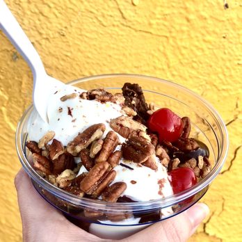 Andy's Frozen Custard - Hot fudge, salted pecans, and a cherry (or two) on top of the vanilla custard base... a perfect Friday night treat! - Ice Cream & Frozen Yogurt Near Me - Austin, Texas Andy's Frozen Custard - Hot fudge, salted pecans, and a cherry (or two) on top of the vanilla custard base... a perfect Friday night treat! - Ice Cream & Frozen Yogurt Near Me - Austin, Texas