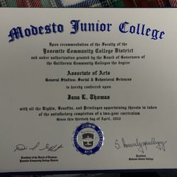 Modesto Junior College - My official proof that I indeed graduated from MJC with my AA Degree.
So grateful... :) jana