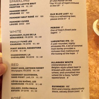 Bar Belly - Wines and beer menu (April 2019) - Jazz & Blues Near Me - New York, New York