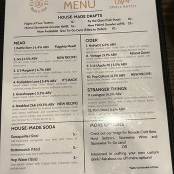 Stonewise - Current Menu 1/31/2026 page 1 - Meaderies Near Me - Pahrump, Nevada