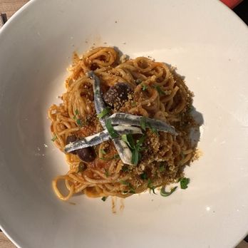 Mercato Di Luigi - Puttanesca they ran out of the squid ink bigoli so they substituted it with spaghettini. So good that I wanted to have another. - Grocery Near Me - Vancouver, British Columbia Mercato Di Luigi - Puttanesca they ran out of the squid ink bigoli so they substituted it with spaghettini. So good that I wanted to have another. - Grocery Near Me - Vancouver, British Columbia