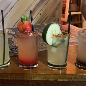 La Cabana - a variety of cocktails on a wooden tray - Mexican Near Me - Vernonia, Oregon La Cabana - a variety of cocktails on a wooden tray - Mexican Near Me - Vernonia, Oregon