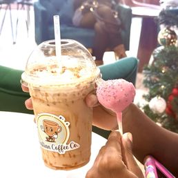 Cake pop and a Cookie Butter Decaf Latte