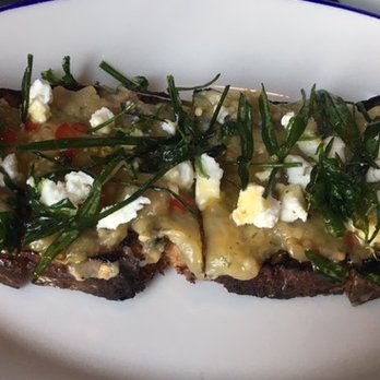 Bar Mezzana - eggplant, honey & goat cheese crostini - Italian Near Me - Boston, Massachusetts