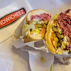 Sandwicheez - Hot Pastrami & Swiss, on Sourdough Roll,  veggies added
