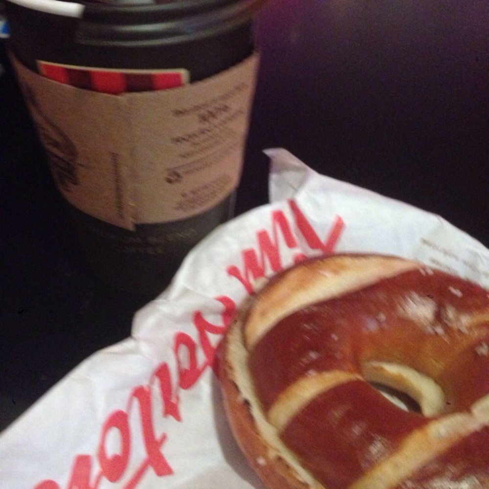 Cafe mocha and pretzel bagel Cafe mocha and pretzel bagel