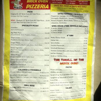 Brick Oven Pizzeria - menu - Pizza Near Me - Lake Placid, Florida