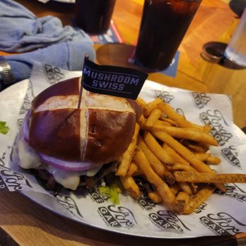 Ford's Garage Plano - Mushroom swiss burger. So good. - Burgers Near Me - Plano, Texas Ford's Garage Plano - Mushroom swiss burger. So good. - Burgers Near Me - Plano, Texas