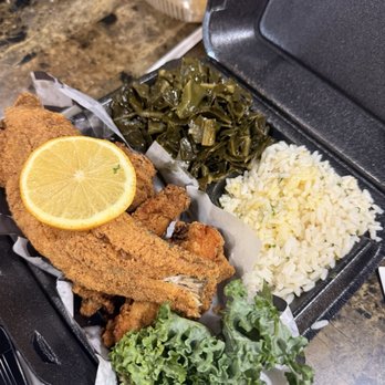 Ken Cooks Catering - Whiting trio with wings, collard greens and rice - Caterers Near Me Ken Cooks Catering - Whiting trio with wings, collard greens and rice - Caterers Near Me