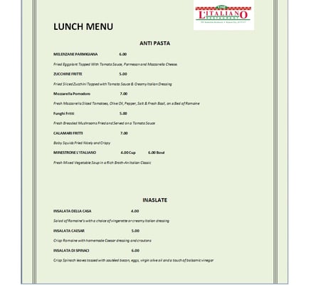 Menu photo 5 L'italiano Restaurant Bossier City, LA Menu photo 5 L'italiano Restaurant Bossier City, LA