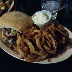 Log Cabin Bar & Grill - We're having an Island Burger and a Bourbon Chicken Breast tonight.  Great food and service.