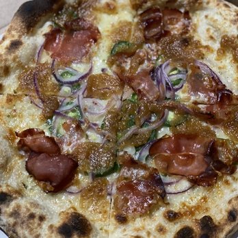Philomena's - Hot Figgity! Speck, fig jam and jalapeños hiding underneath pepperjack cheese. I love it! - Pizza Near Me - Sunnyside, New York Philomena's - Hot Figgity! Speck, fig jam and jalapeños hiding underneath pepperjack cheese. I love it! - Pizza Near Me - Sunnyside, New York