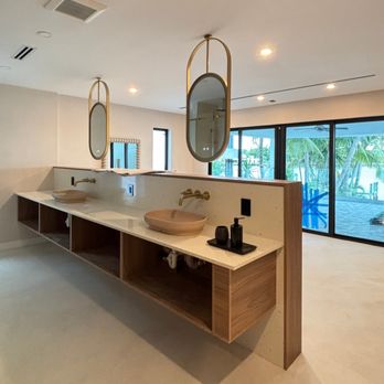Monarch Custom Finishes - Custom double vanity with seamless microcement walls and floors in a luxury South Florida waterfront home... - Roofing Near Me - Deerfield Beach, Florida Monarch Custom Finishes - Custom double vanity with seamless microcement walls and floors in a luxury South Florida waterfront home... - Roofing Near Me - Deerfield Beach, Florida