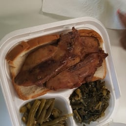 Turkey tips, green beans, and collareds. This whole plate was $11 - get to C&M!
