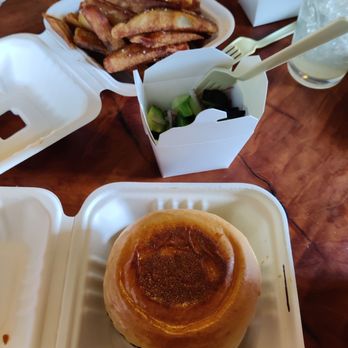 Zandos - A delicious burger with cheese, cucumber salad, and amazing fries - Food Trucks Near Me - Eugene, Oregon Zandos - A delicious burger with cheese, cucumber salad, and amazing fries - Food Trucks Near Me - Eugene, Oregon