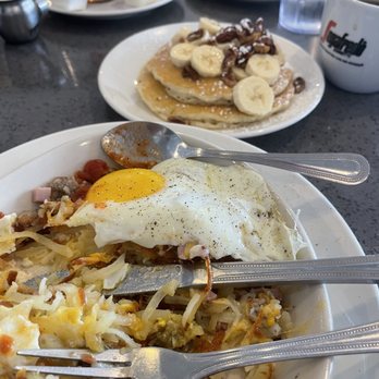 Eggsquisite Cafe - Allen - Breakfast Meat Skillet and Banana Pecan Pancakes! - Breakfast & Brunch Near Me - Allen, Texas Eggsquisite Cafe - Allen - Breakfast Meat Skillet and Banana Pecan Pancakes! - Breakfast & Brunch Near Me - Allen, Texas