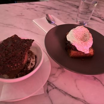 Cafe Roze - Chocolate Mousse to the left and Almond cake to the right. - Breakfast & Brunch Near Me - Nashville, Tennessee