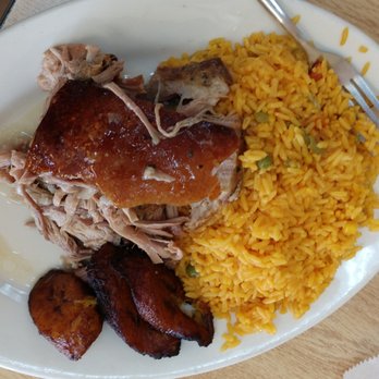 Rice And Beans - A plate of happiness:pork, rice, and plantains. Yes, unless I'm behind you in line, you can get crispy skin. - Spanish Near Me - Spring Hill, Florida
