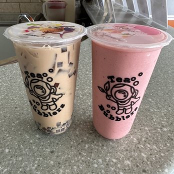 Tea Bubblers - Milk tea with coffee jelly and strawberry banana smoothie - Coffee & Tea Near Me - Houston, Texas