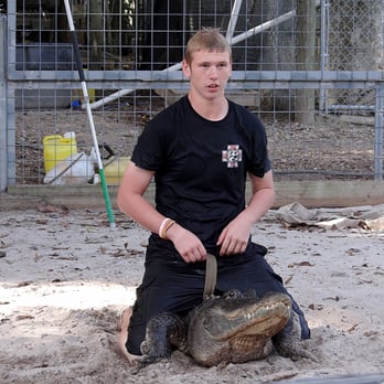Everglades Outpost - Timmy, a volunteer, performing in the alligator show. - Zoos Near Me - Homestead, Florida