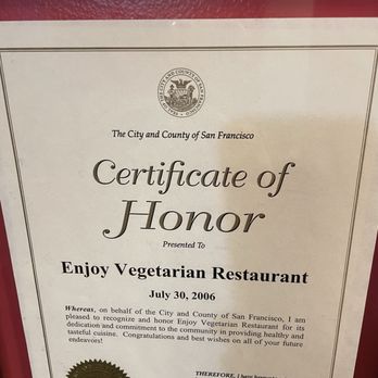 Enjoy Vegetarian Restaurant - Award - Chinese Near Me - San Francisco, California Enjoy Vegetarian Restaurant - Award - Chinese Near Me - San Francisco, California