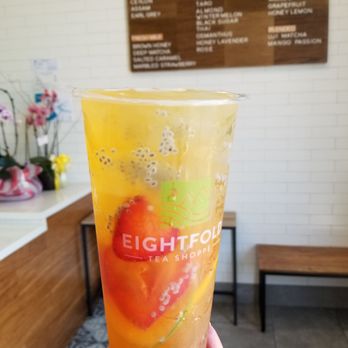 Eightfold Tea Shoppe - 4 Noble Fruits... green tea, fresh fruit, and basil seeds - Bubble Tea Near Me - Costa Mesa, California Eightfold Tea Shoppe - 4 Noble Fruits... green tea, fresh fruit, and basil seeds - Bubble Tea Near Me - Costa Mesa, California