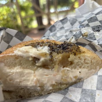 Tali's Bagels & Schmear - Classic Bialy with Brooklyn salmon schmear - Bagels Near Me - Honolulu, Hawaii Tali's Bagels & Schmear - Classic Bialy with Brooklyn salmon schmear - Bagels Near Me - Honolulu, Hawaii