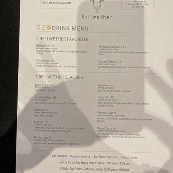 Bellwether - Menu - Cocktail Bars Near Me - Jacksonville, Florida Bellwether - Menu - Cocktail Bars Near Me - Jacksonville, Florida