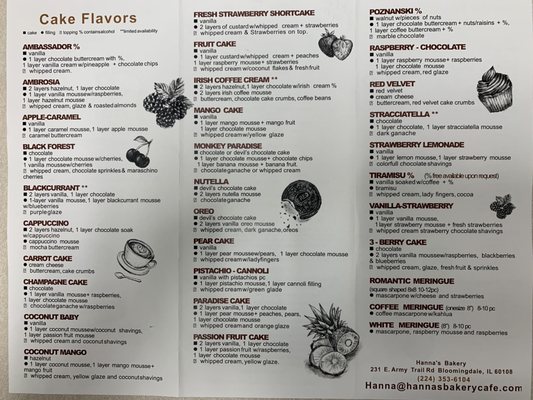 Menu photo 2 Hanna's Bakery & Cafe Bloomingdale, IL Menu photo 2 Hanna's Bakery & Cafe Bloomingdale, IL