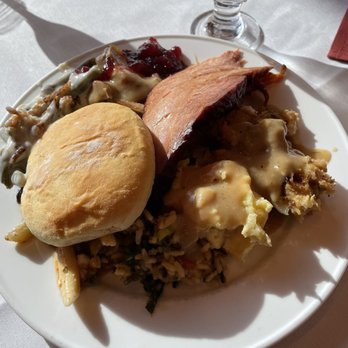 Meridians Restaurant - Turkey, ham, mashed potatoes, sage stuffing, gravy, cranberry sauce, pasta salad, green bean casserole, rice salad (?) and bread roll - New American Near Me - Lincoln, California Meridians Restaurant - Turkey, ham, mashed potatoes, sage stuffing, gravy, cranberry sauce, pasta salad, green bean casserole, rice salad (?) and bread roll - New American Near Me - Lincoln, California