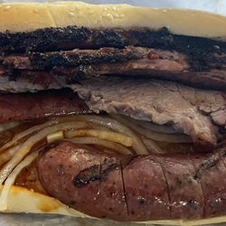 Klein Smokehaus - Brisket and sausage combo sandwich
